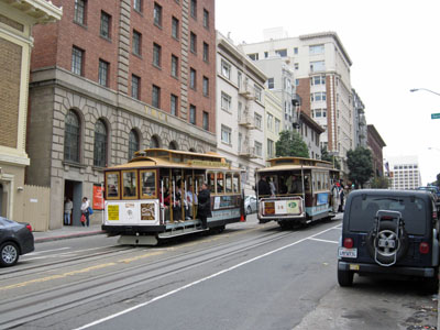 Cable cars going through Chinatown