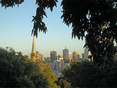 Downtown San Francisco, seen from a Russian Hill staircase
