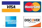 We accept VISA, MasterCard, American Express, and Discover